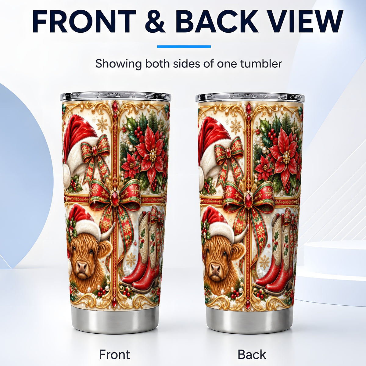 #pl[20oz|Steel] Western Cow Tumbler 20oz, Christmas Cow Tumbler, Stainless Steel Travel Cup