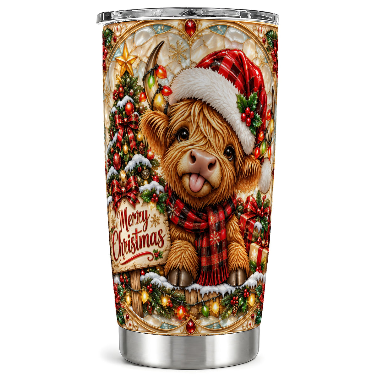 #pl[20oz|Steel] Highland Cow Tumbler 20oz, Christmas Tumbler, Stainless Steel Travel Cup