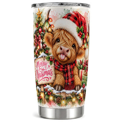 #pl[20oz|Steel] Highland Cow Tumbler 20oz, Christmas Tumbler, Stainless Steel Travel Cup