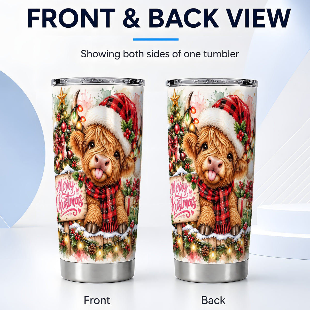 #pl[20oz|Steel] Highland Cow Tumbler 20oz, Christmas Tumbler, Stainless Steel Travel Cup