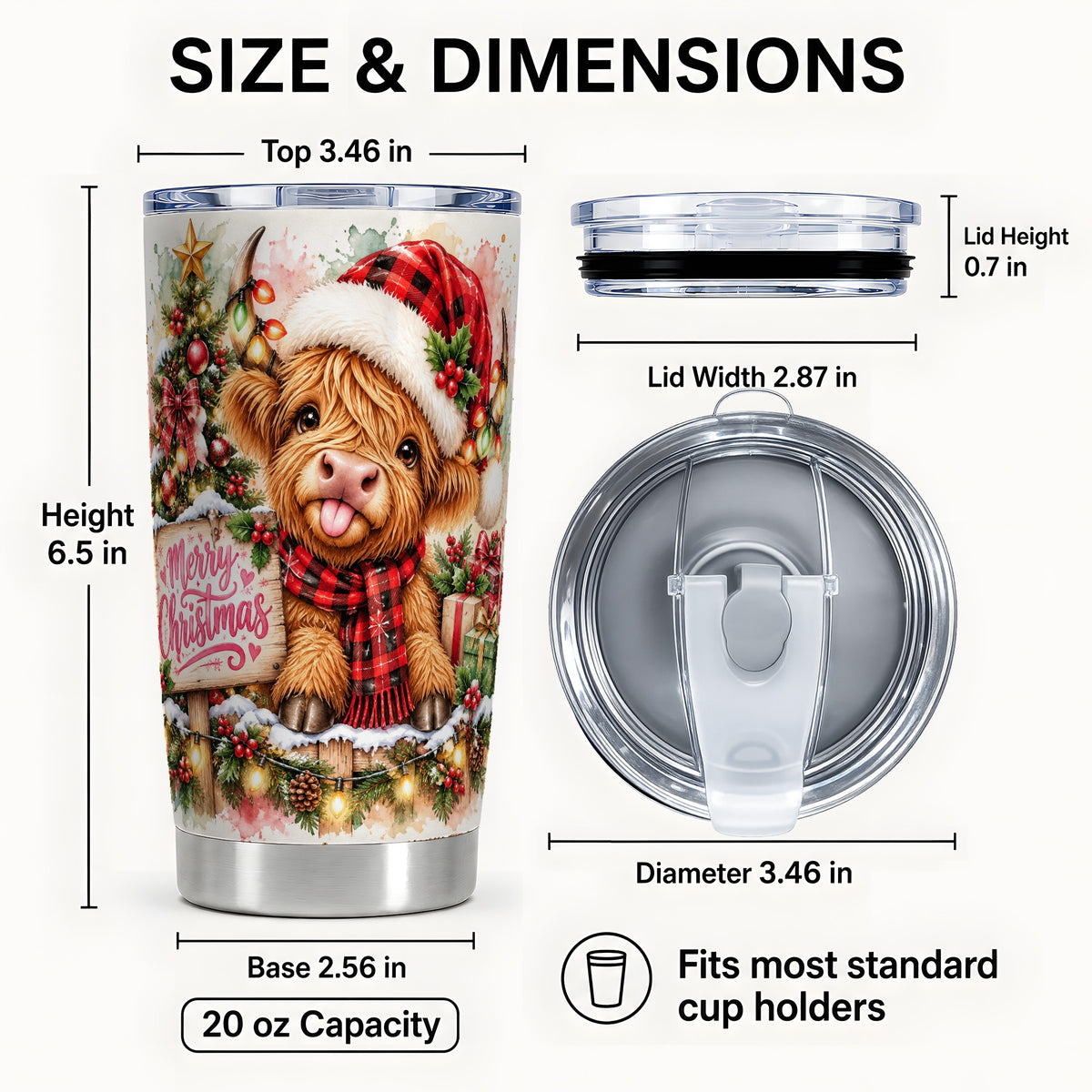 #pl[20oz|Steel] Highland Cow Tumbler 20oz, Christmas Tumbler, Stainless Steel Travel Cup