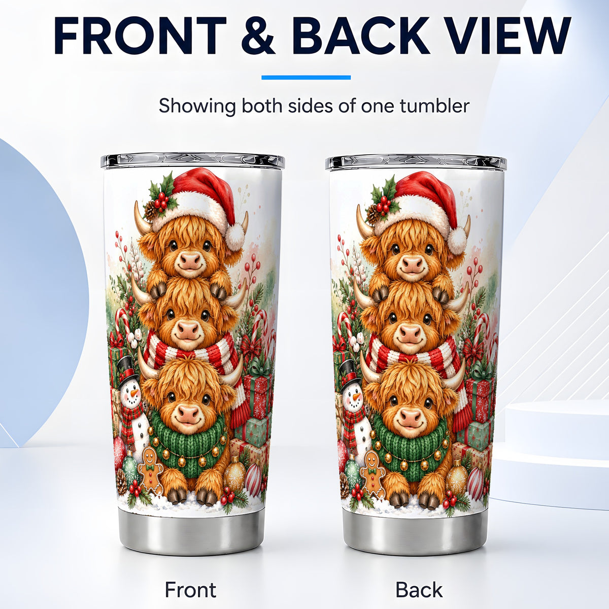 #pl[20oz|Steel] Cow Trio Tumbler 20oz, Christmas Tumbler, Stainless Steel Travel Cup