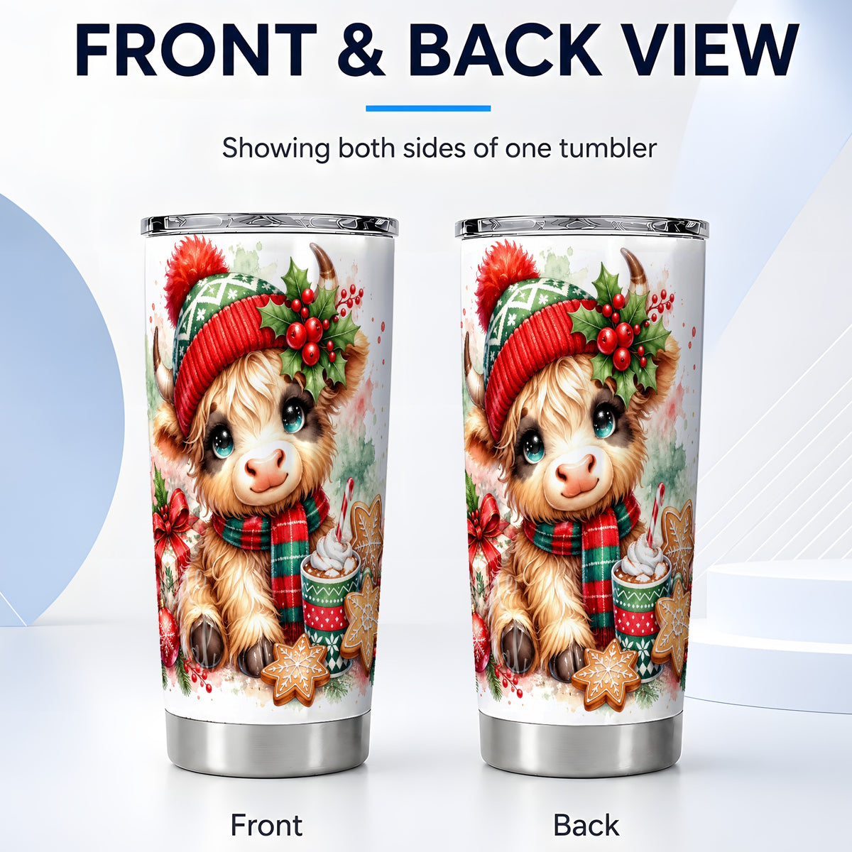 #pl[20oz|Steel] Cute Cow Tumbler 20oz, Christmas Tumbler, Stainless Steel Travel Cup