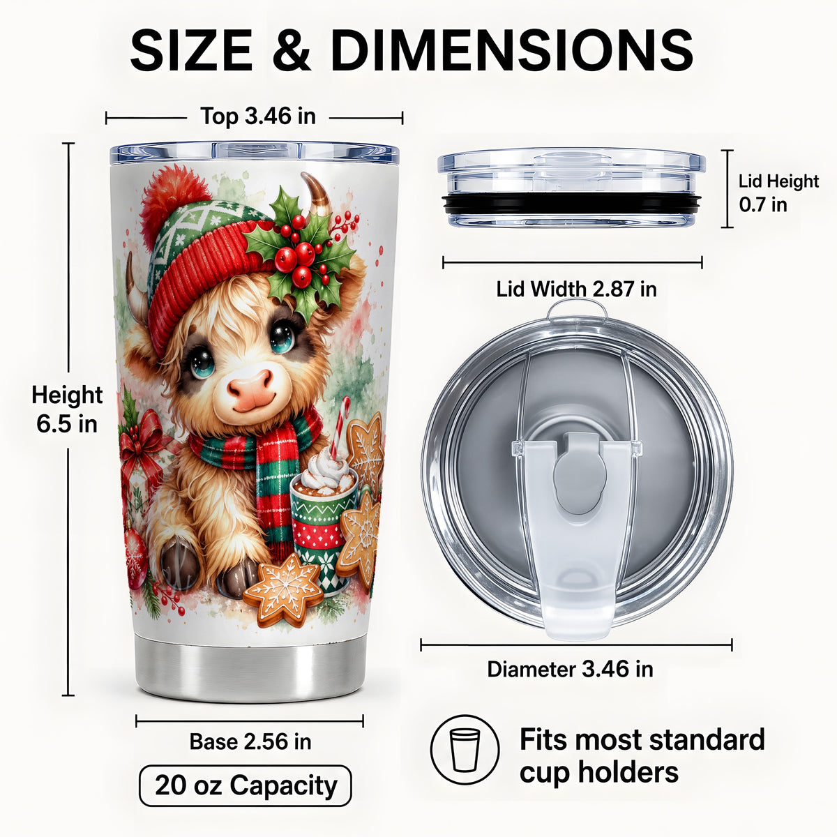 #pl[20oz|Steel] Cute Cow Tumbler 20oz, Christmas Tumbler, Stainless Steel Travel Cup