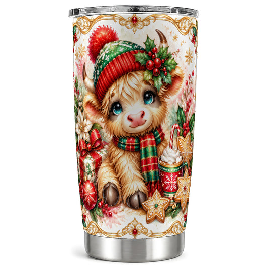 #pl[20oz|Steel] Highland Cow Tumbler 20oz, Ornate Christmas Tumbler, Stainless Travel Cup