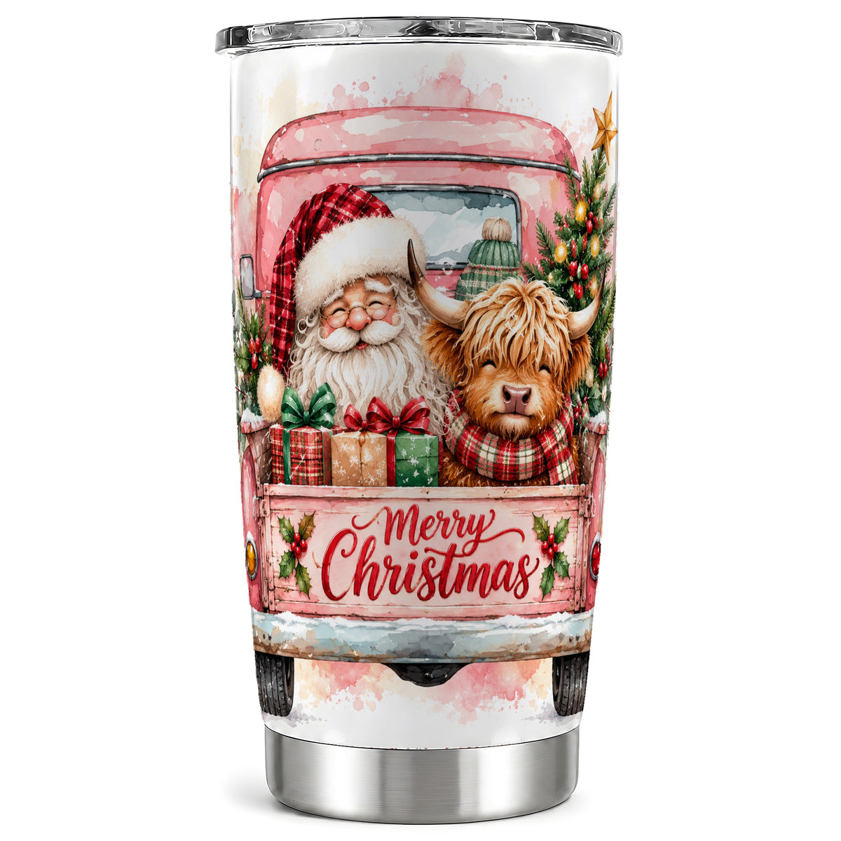 #pl[20oz|Steel] Cow Truck Tumbler 20oz, Christmas Tumbler, Stainless Steel Travel Cup