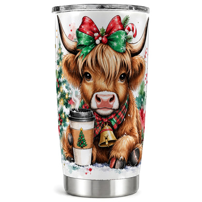 #pl[20oz|Steel] Christmas Cow Tumbler 20oz, Highland Tumbler, Stainless Steel Travel Cup