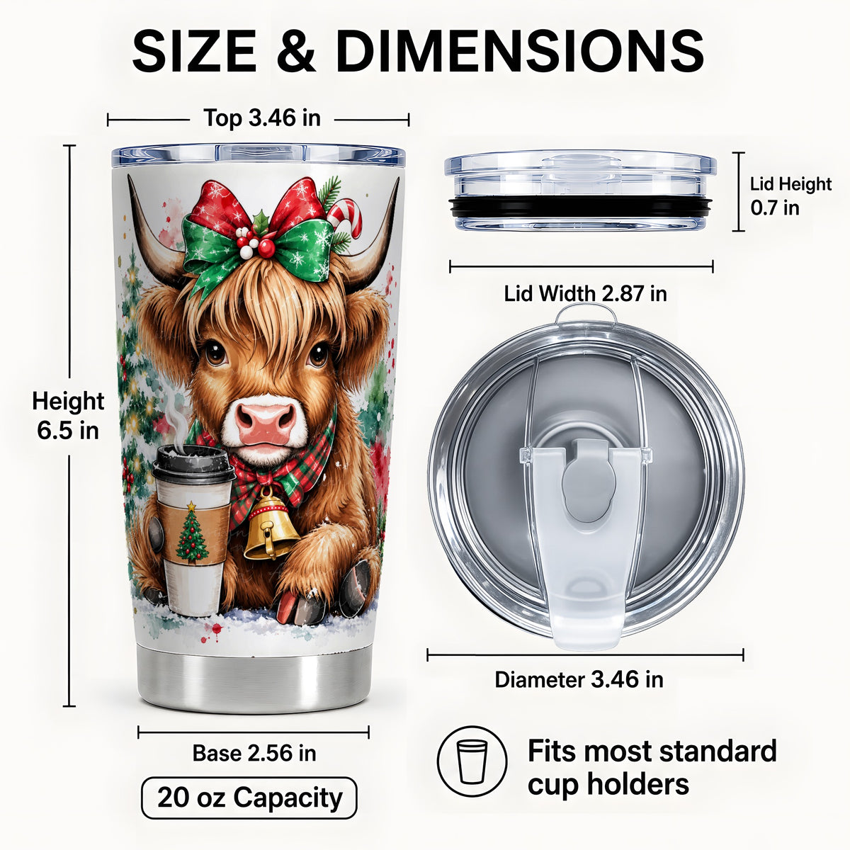 #pl[20oz|Steel] Christmas Cow Tumbler 20oz, Highland Tumbler, Stainless Steel Travel Cup