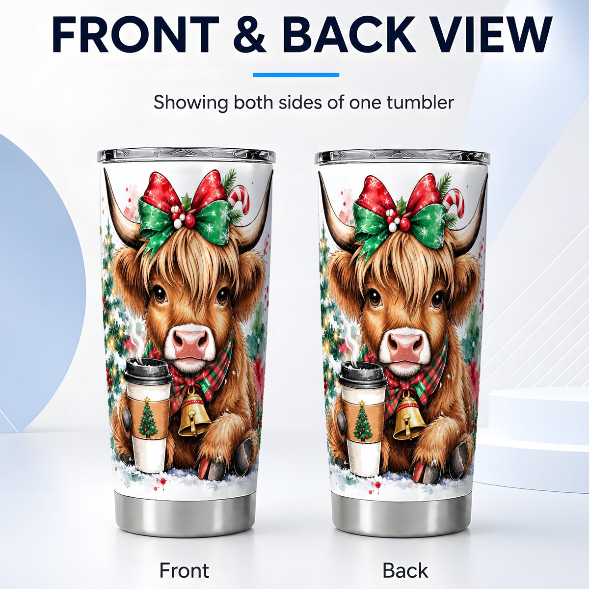 #pl[20oz|Steel] Christmas Cow Tumbler 20oz, Highland Tumbler, Stainless Steel Travel Cup