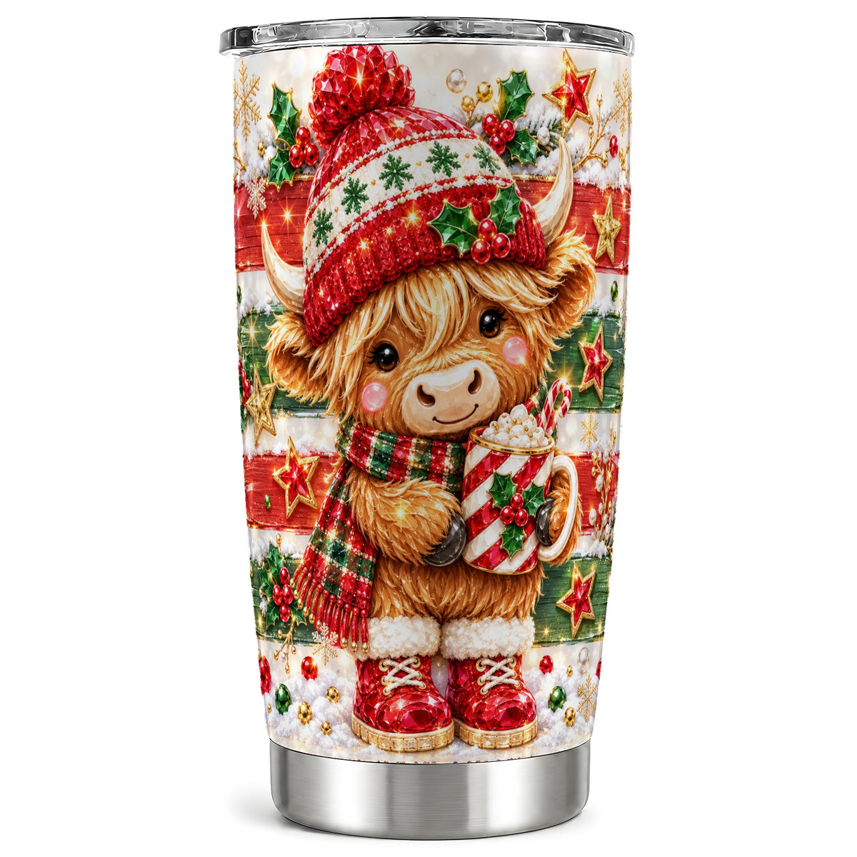 #pl[20oz|Steel] Holiday Cow Tumbler 20oz, Highland Cow Tumbler, Stainless Steel Travel Cup
