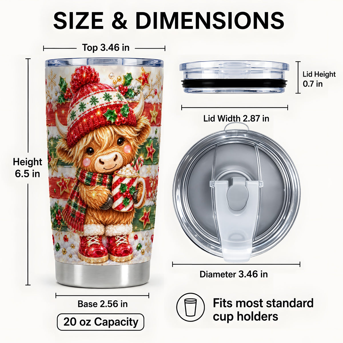 #pl[20oz|Steel] Holiday Cow Tumbler 20oz, Highland Cow Tumbler, Stainless Steel Travel Cup