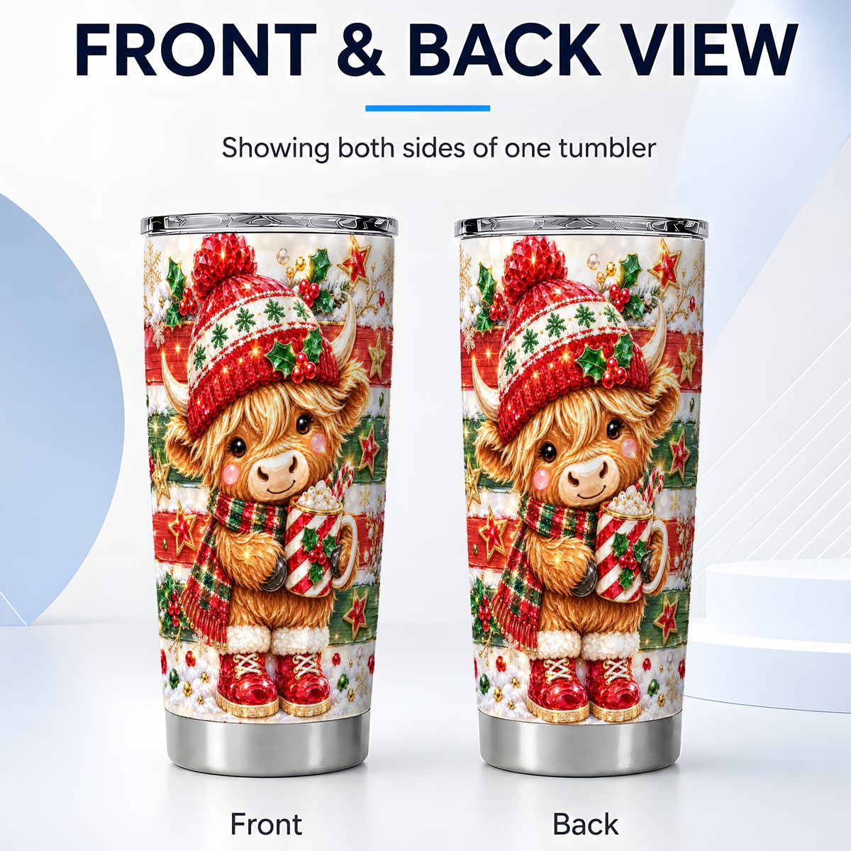 #pl[20oz|Steel] Holiday Cow Tumbler 20oz, Highland Cow Tumbler, Stainless Steel Travel Cup