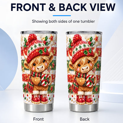 #pl[20oz|Steel] Holiday Cow Tumbler 20oz, Highland Cow Tumbler, Stainless Steel Travel Cup