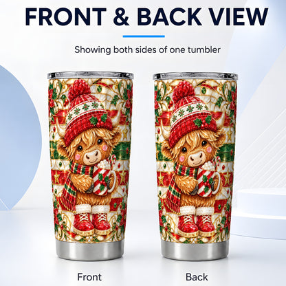 #pl[20oz|Steel] Holiday Cow Tumbler 20oz, Highland Cow Tumbler, Stained Glass Travel Cup