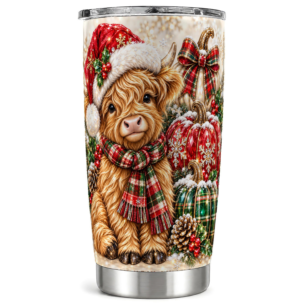 #pl[20oz|Steel] Holiday Cow Tumbler 20oz, Highland Cow Tumbler, Pumpkin Travel Cup