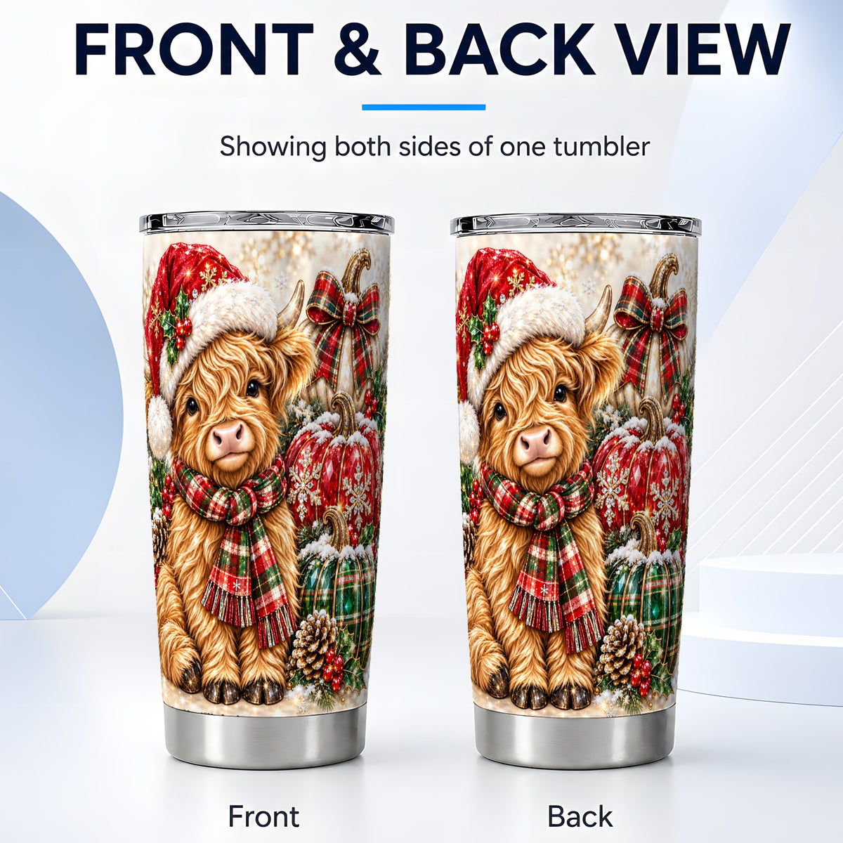 #pl[20oz|Steel] Holiday Cow Tumbler 20oz, Highland Cow Tumbler, Pumpkin Travel Cup