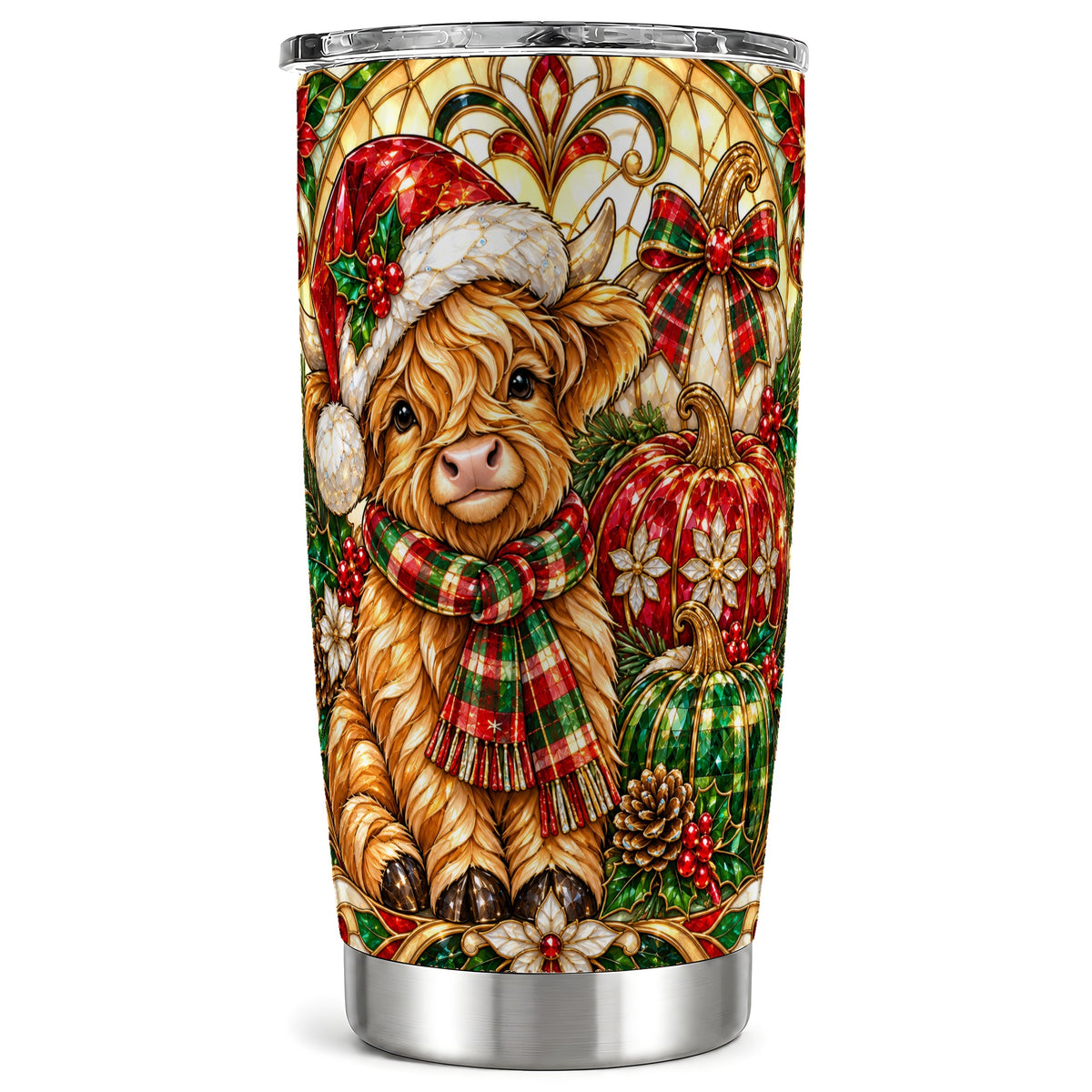 #pl[20oz|Steel] Holiday Cow Tumbler 20oz, Highland Cow Tumbler, Pumpkin Travel Cup