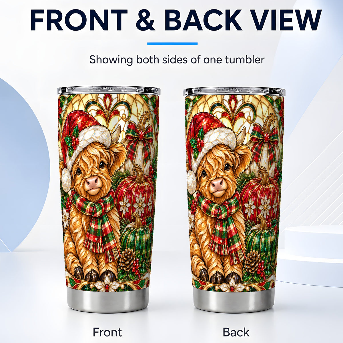 #pl[20oz|Steel] Holiday Cow Tumbler 20oz, Highland Cow Tumbler, Pumpkin Travel Cup