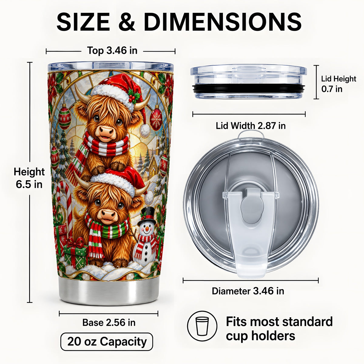#pl[20oz|Steel] Holiday Cow Tumbler 20oz, Highland Cow Tumbler, Snowman Travel Cup