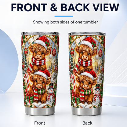 #pl[20oz|Steel] Holiday Cow Tumbler 20oz, Highland Cow Tumbler, Snowman Travel Cup