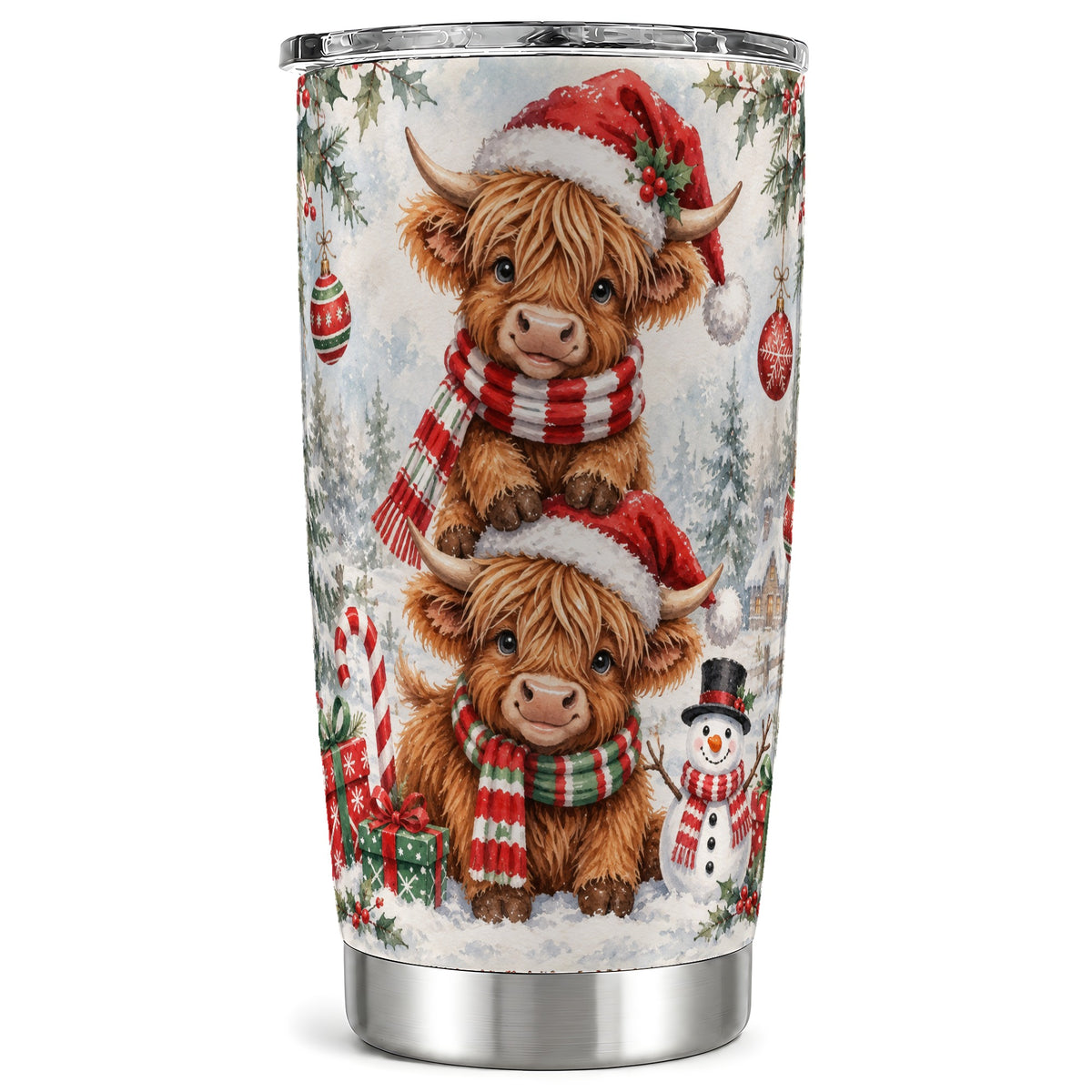 #pl[20oz|Steel] Christmas Cow Tumbler 20oz, Highland Tumbler, Stainless Steel Travel Cup