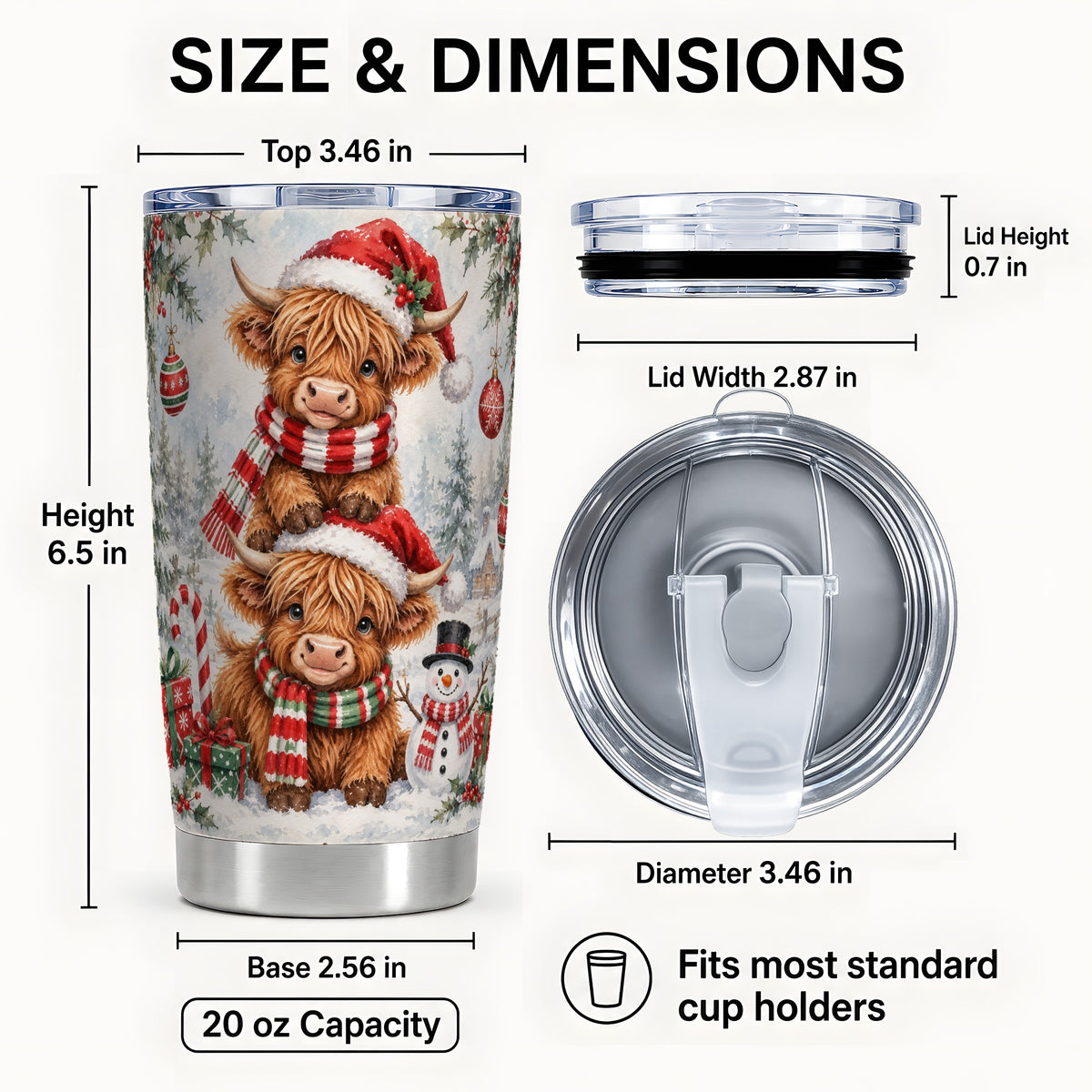 #pl[20oz|Steel] Christmas Cow Tumbler 20oz, Highland Tumbler, Stainless Steel Travel Cup