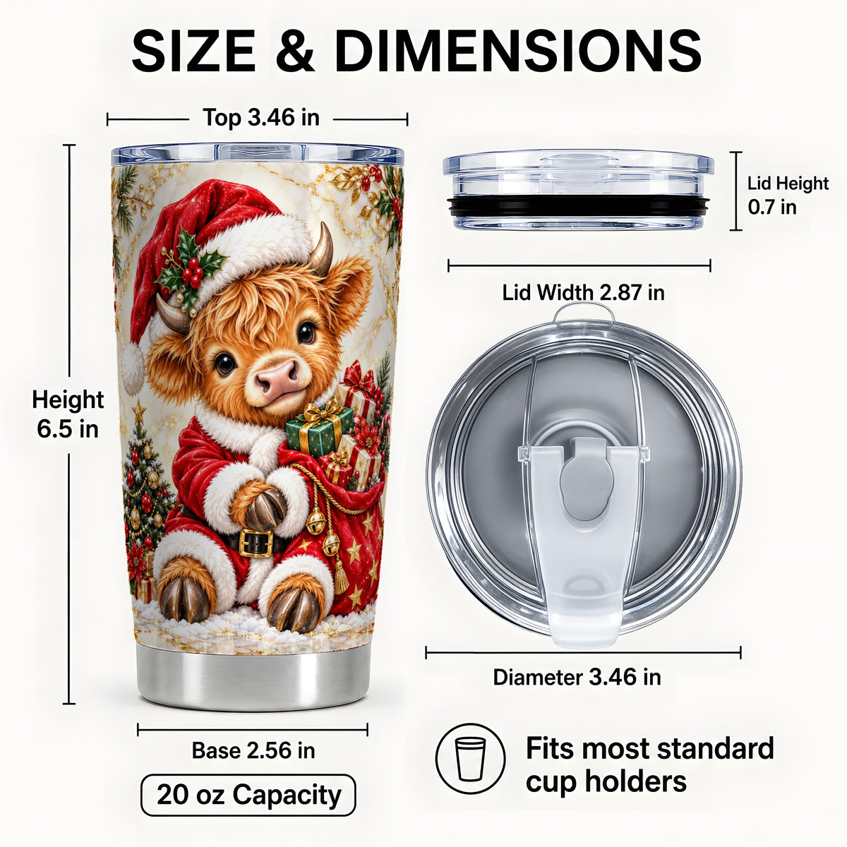 #pl[20oz|Steel] Santa Highland Cow Tumbler 20oz, Cow Tumbler, Stainless Steel Travel Cup