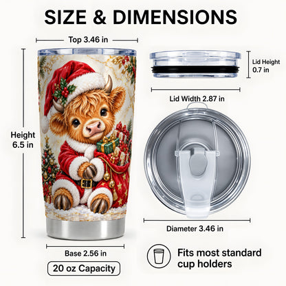 #pl[20oz|Steel] Santa Highland Cow Tumbler 20oz, Cow Tumbler, Stainless Steel Travel Cup