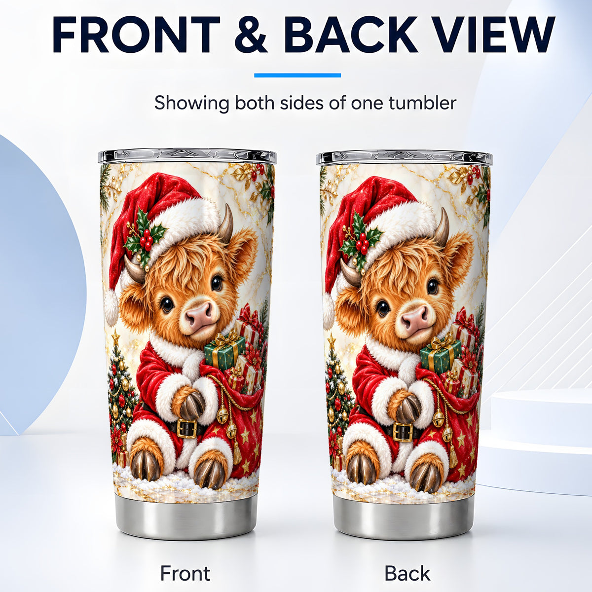 #pl[20oz|Steel] Santa Highland Cow Tumbler 20oz, Cow Tumbler, Stainless Steel Travel Cup