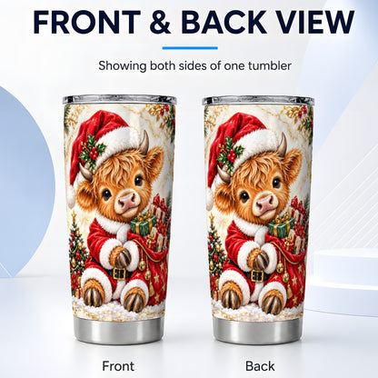 #pl[20oz|Steel] Santa Highland Cow Tumbler 20oz, Cow Tumbler, Stainless Steel Travel Cup