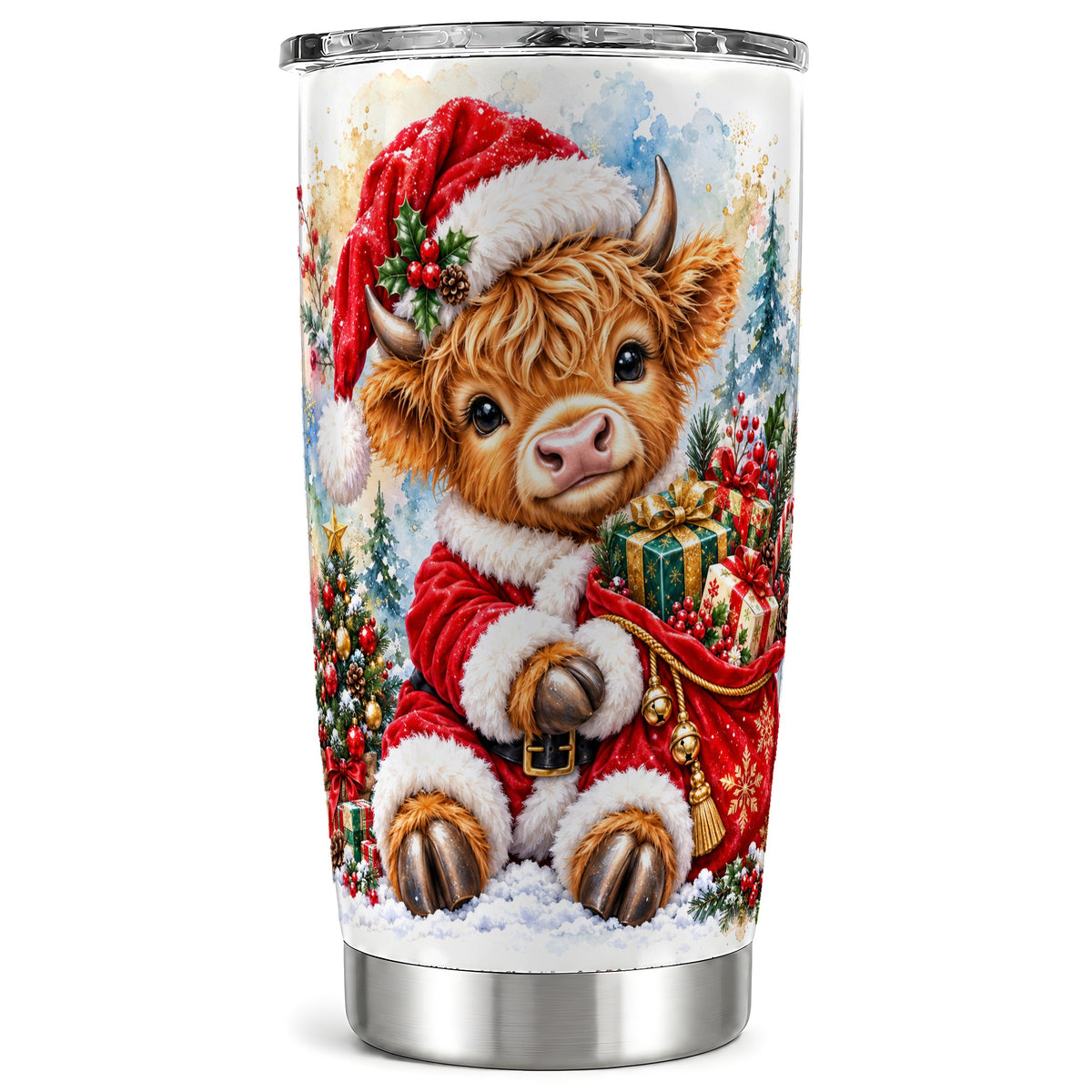 #pl[20oz|Steel] Watercolor Cow Tumbler 20oz, Highland Tumbler, Stainless Steel Travel Cup
