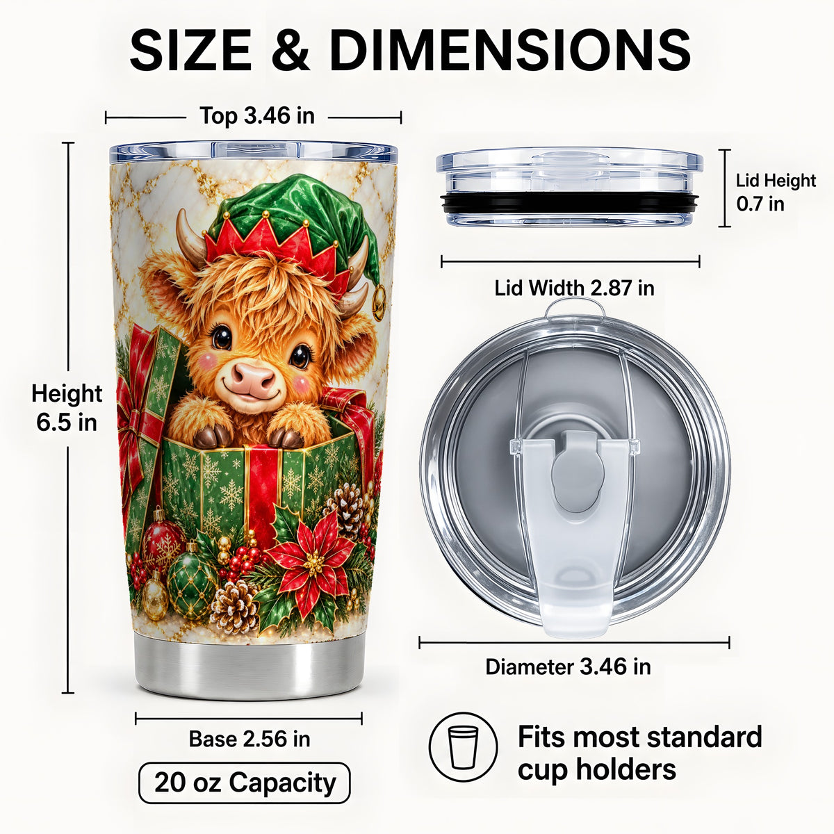 #pl[20oz|Steel] Elf Highland Cow Tumbler 20oz, Cow Tumbler, Stainless Steel Travel Cup