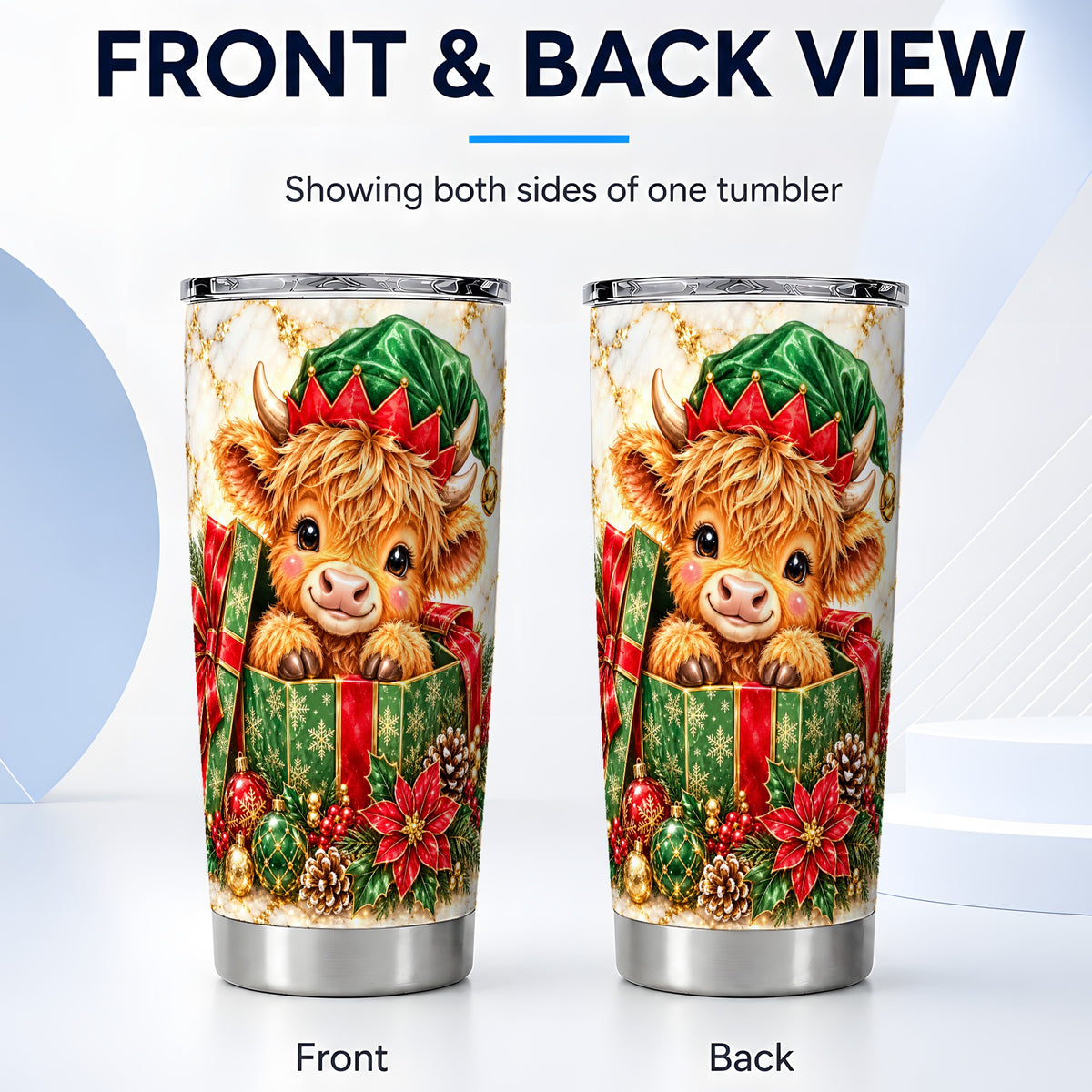#pl[20oz|Steel] Elf Highland Cow Tumbler 20oz, Cow Tumbler, Stainless Steel Travel Cup