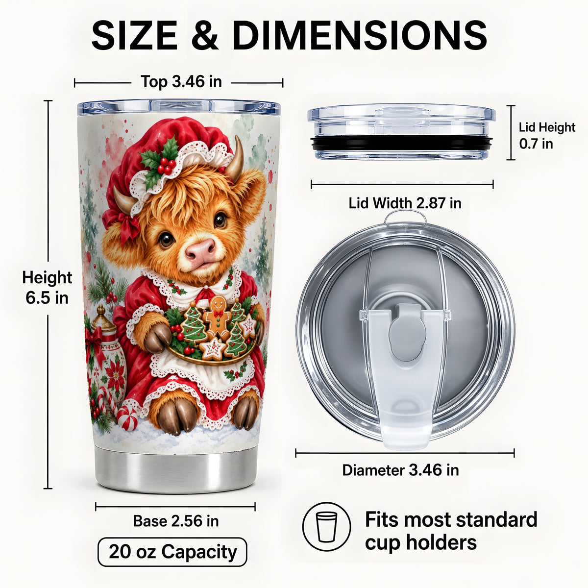 #pl[20oz|Steel] Watercolor Highland Cow Tumbler 20oz, Christmas Cow Travel Cup