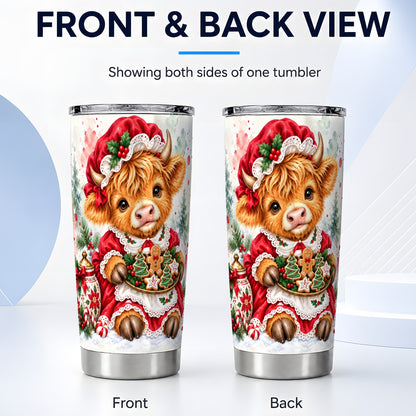 #pl[20oz|Steel] Watercolor Highland Cow Tumbler 20oz, Christmas Cow Travel Cup