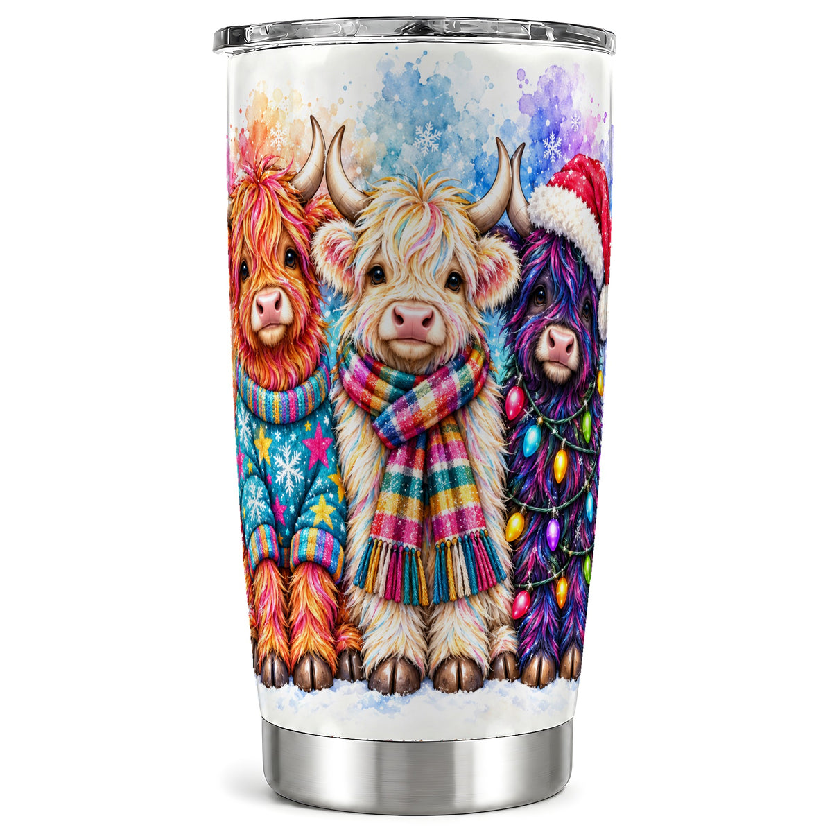 #pl[20oz|Steel] Colorful Highland Cow Tumbler 20oz, Christmas Cow Travel Cup