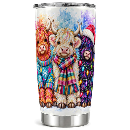 #pl[20oz|Steel] Colorful Highland Cow Tumbler 20oz, Christmas Cow Travel Cup