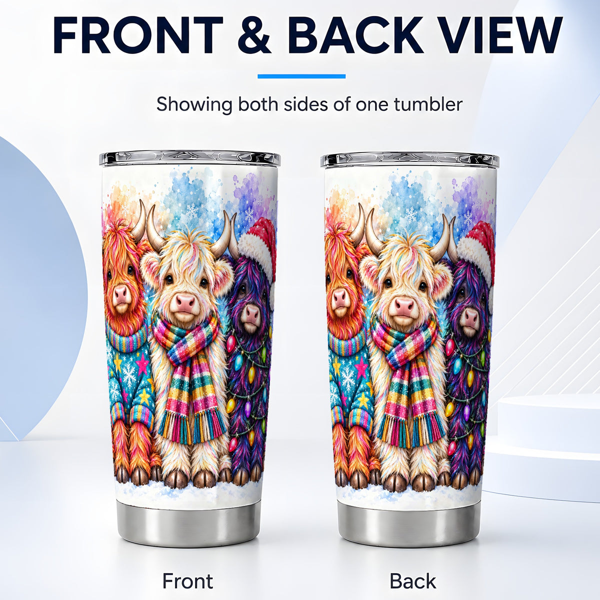 #pl[20oz|Steel] Colorful Highland Cow Tumbler 20oz, Christmas Cow Travel Cup