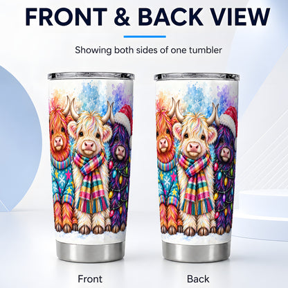 #pl[20oz|Steel] Colorful Highland Cow Tumbler 20oz, Christmas Cow Travel Cup