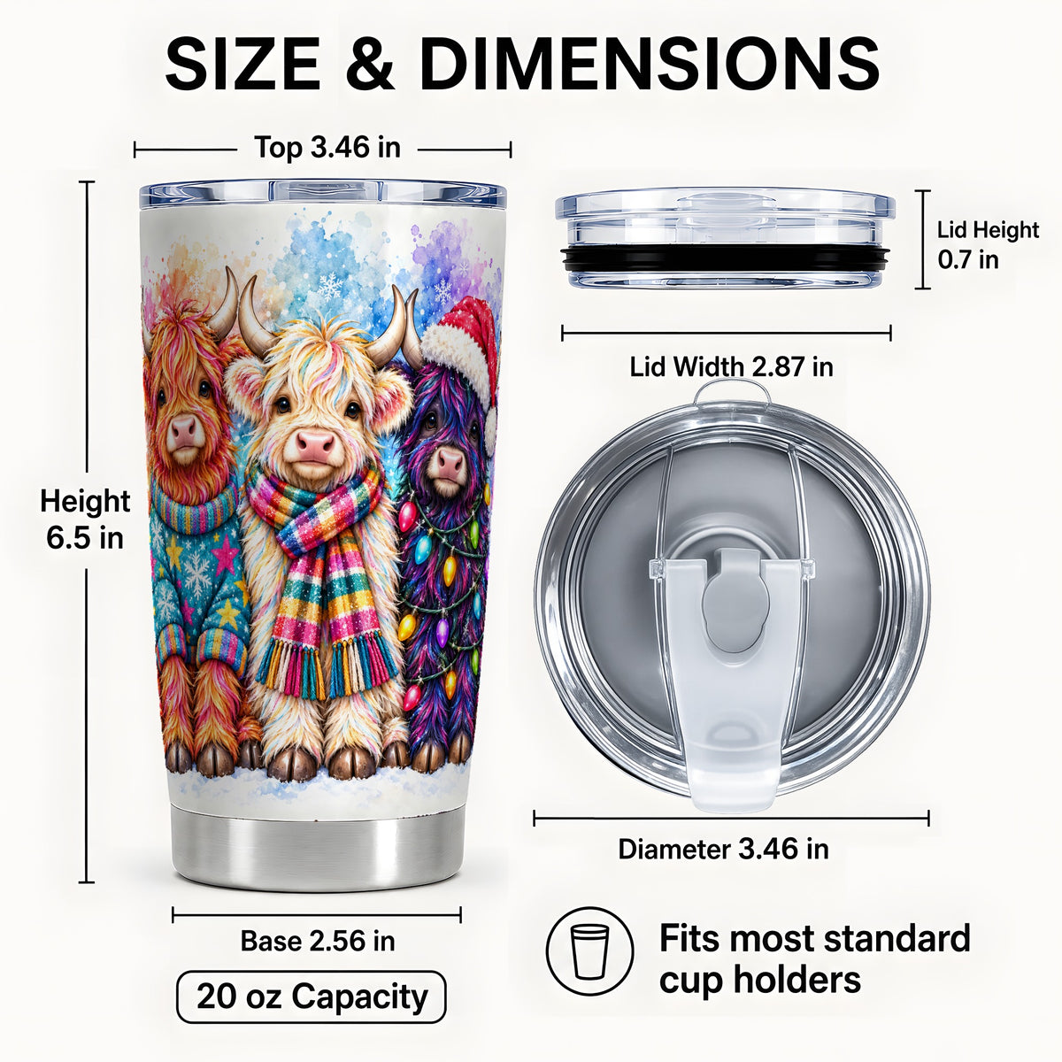 #pl[20oz|Steel] Colorful Highland Cow Tumbler 20oz, Christmas Cow Travel Cup