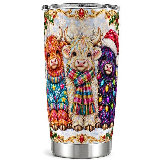 #pl[20oz|Steel] Jeweled Highland Cow Tumbler 20oz, Christmas Cow Travel Cup
