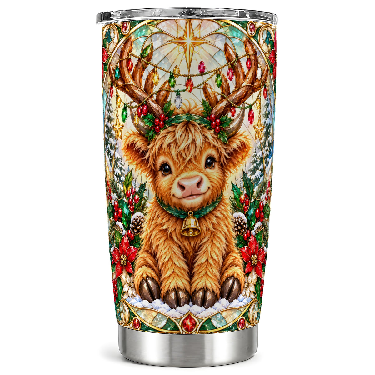 #pl[20oz|Steel] Christmas Cow Tumbler 20oz, Highland Cow Tumbler, Steel Travel Cup