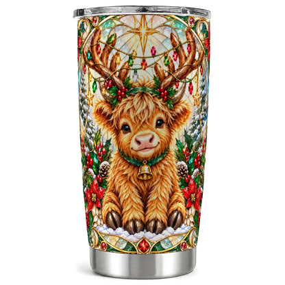 #pl[20oz|Steel] Christmas Cow Tumbler 20oz, Highland Cow Tumbler, Steel Travel Cup