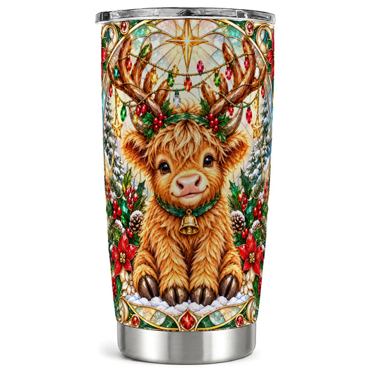#pl[20oz|Steel] Christmas Cow Tumbler 20oz, Highland Cow Tumbler, Steel Travel Cup