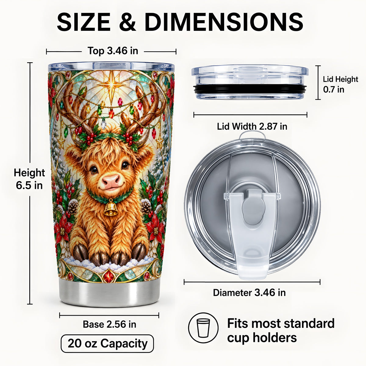 #pl[20oz|Steel] Christmas Cow Tumbler 20oz, Highland Cow Tumbler, Steel Travel Cup
