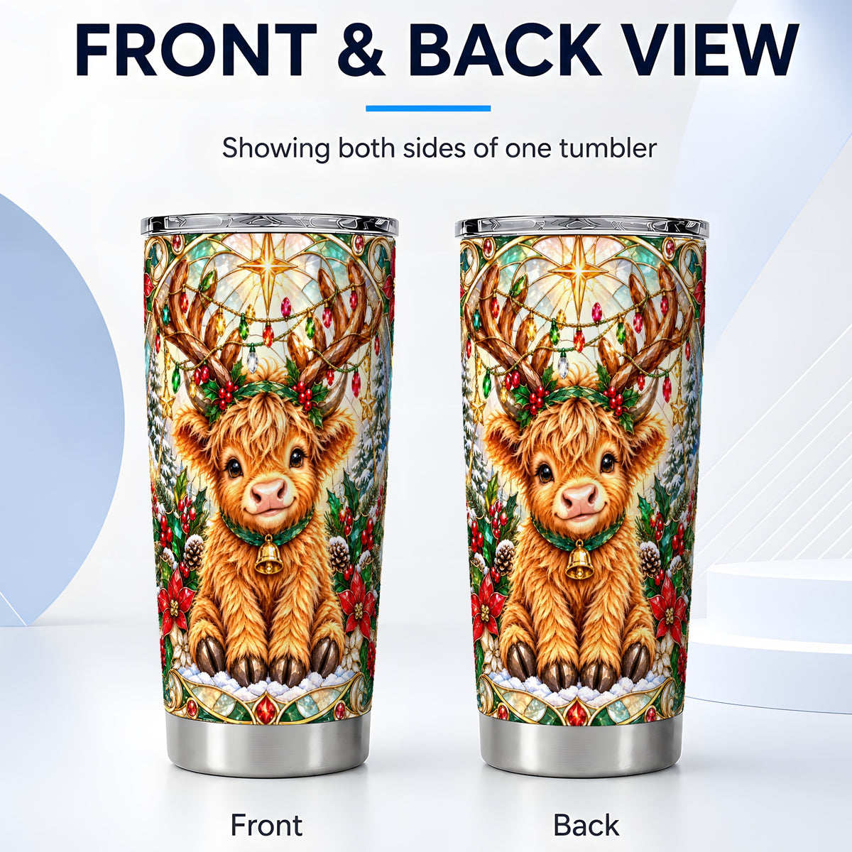 #pl[20oz|Steel] Christmas Cow Tumbler 20oz, Highland Cow Tumbler, Steel Travel Cup