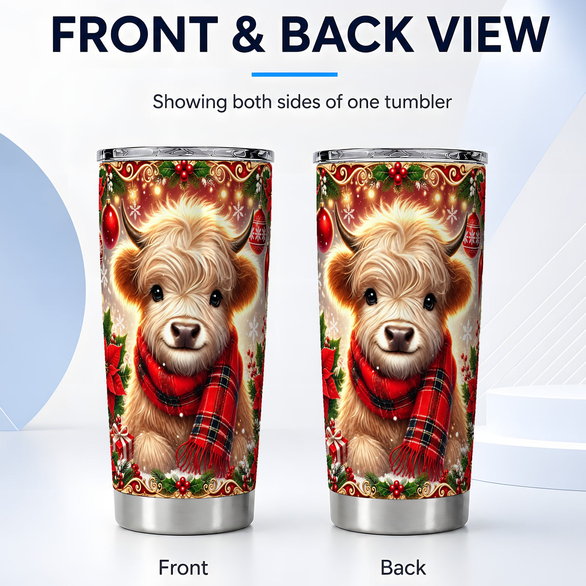 #pl[20oz|Steel] Plaid Cow Tumbler 20oz, Highland Cow Tumbler, Steel Travel Cup