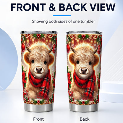 #pl[20oz|Steel] Plaid Cow Tumbler 20oz, Highland Cow Tumbler, Steel Travel Cup
