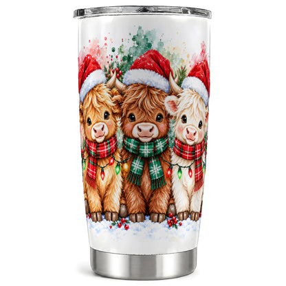 #pl[20oz|Steel] Watercolor Cow Tumbler 20oz, Highland Cow Tumbler, Steel Travel Cup