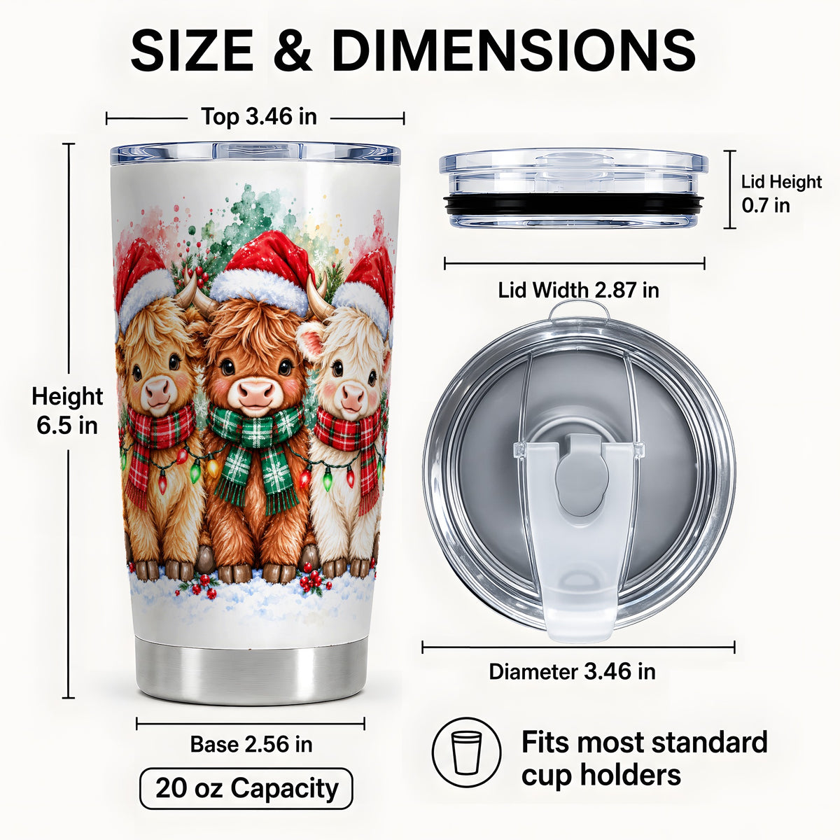 #pl[20oz|Steel] Watercolor Cow Tumbler 20oz, Highland Cow Tumbler, Steel Travel Cup